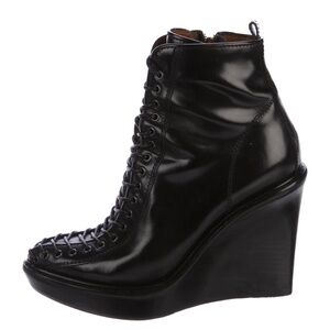 Givenchy Black Leather Wedge Lace-Up Boots – Rare Style